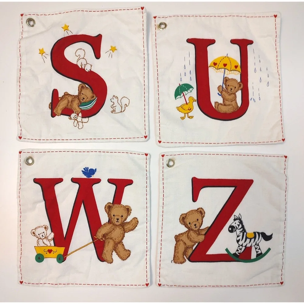 Vintage Cranston Red Very Important Bears Alphabet Squares Read A4